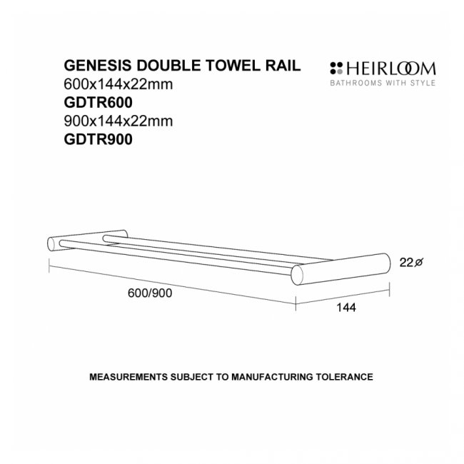Heirloom Genesis Double Towel Rail 600 - Stainless Steel