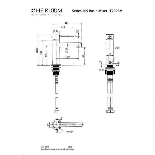 Heirloom 209 Series Basin Mixer - Chrome