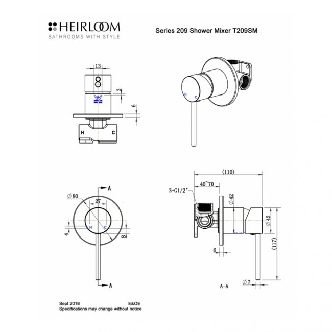 Heirloom 209 Series 35mm Shower Mixer - Chrome