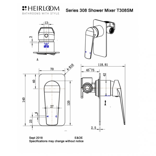Heirloom 308 Series Shower Mixer - Noir