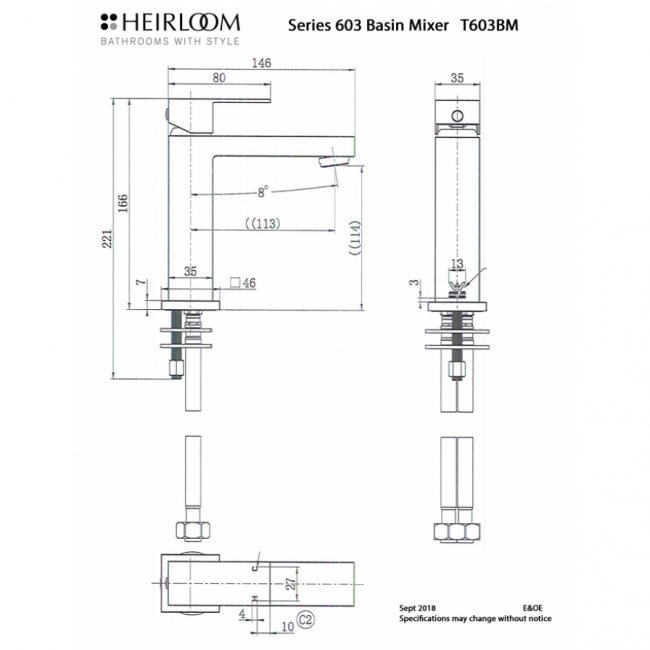 Heirloom 603 Series Basin Mixer - Chrome