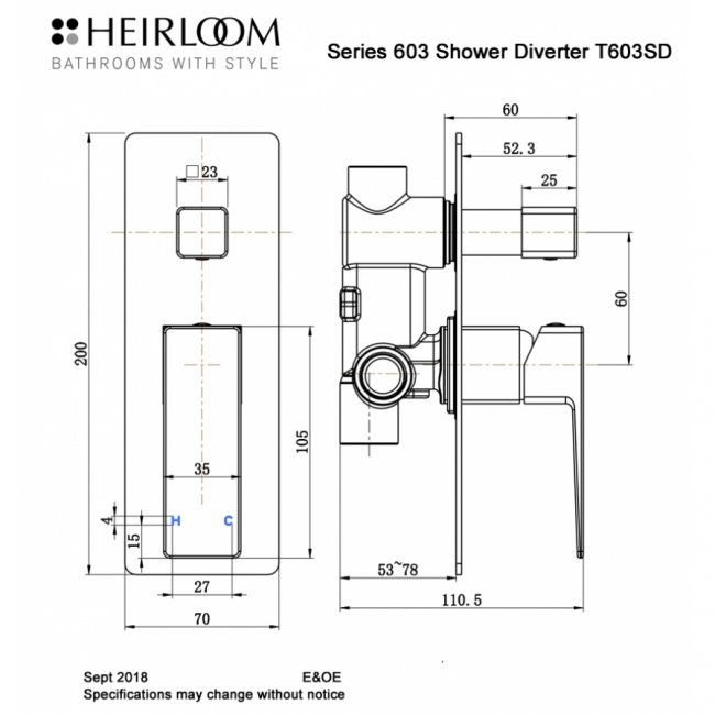 Heirloom 603 Series Shower Diverter - Chrome