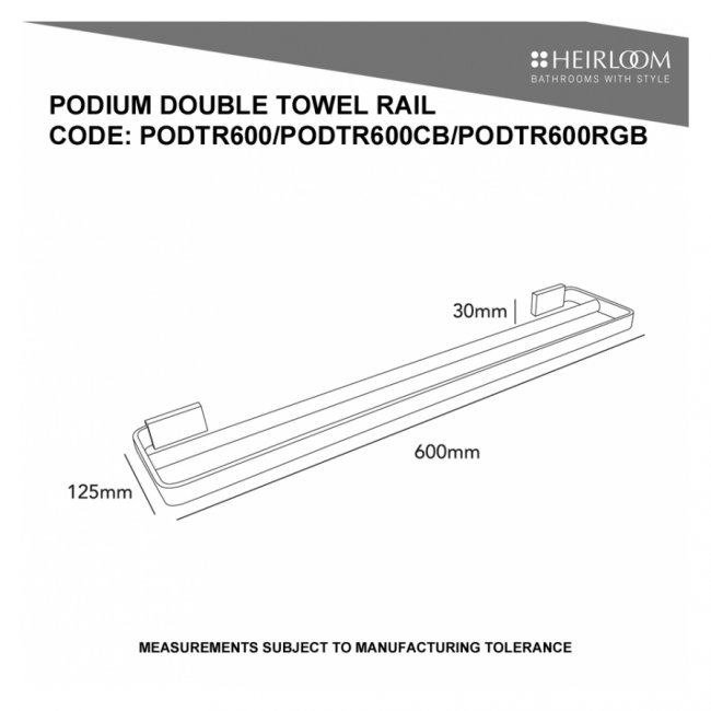 Heirloom Podium Double Towel Rail Chrome/Black