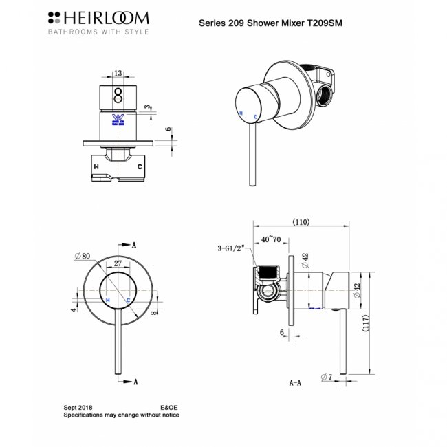 Heirloom 209 Series Shower Mixer - Gunmetal