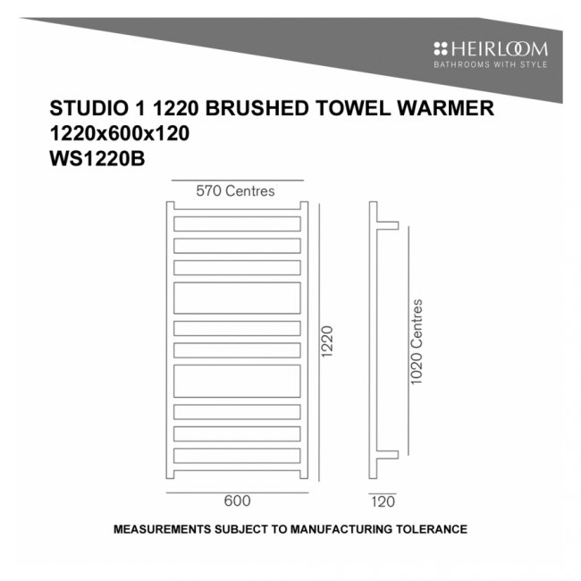 Heirloom Studio 1 1220 Towel Warmer Brushed
