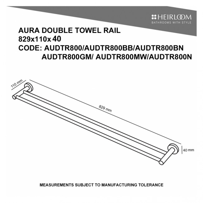 Heirloom Aura Towel Rail Double 800mm - Chrome