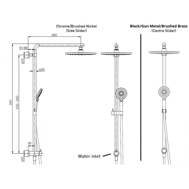 Robertson Elementi Splash Plus Round Column Shower 3 Function - Brushed Nickel
