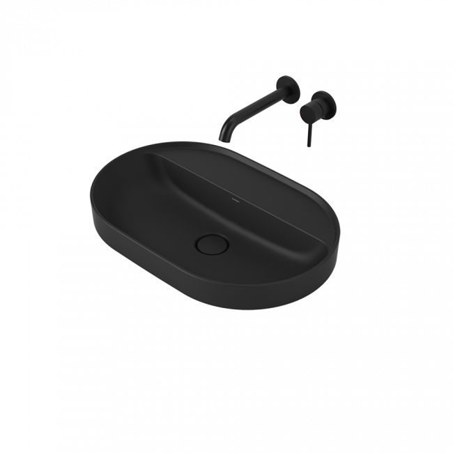 Caroma Liano II 600mm Pill Inset Basin with Tap Landing (0 Tap Hole) - Matte Black