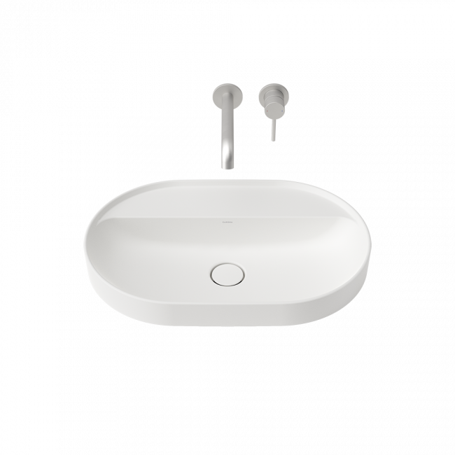 Caroma Liano II 600mm Pill Inset Basin with Tap Landing (0 Tap Hole) - Matte White