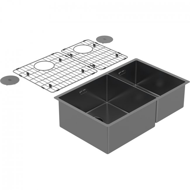 Burns & Ferrall Zomodo PearlArc Double Bowl 60/40 (Double Sink & Grid Left Hand) - Black Pearl