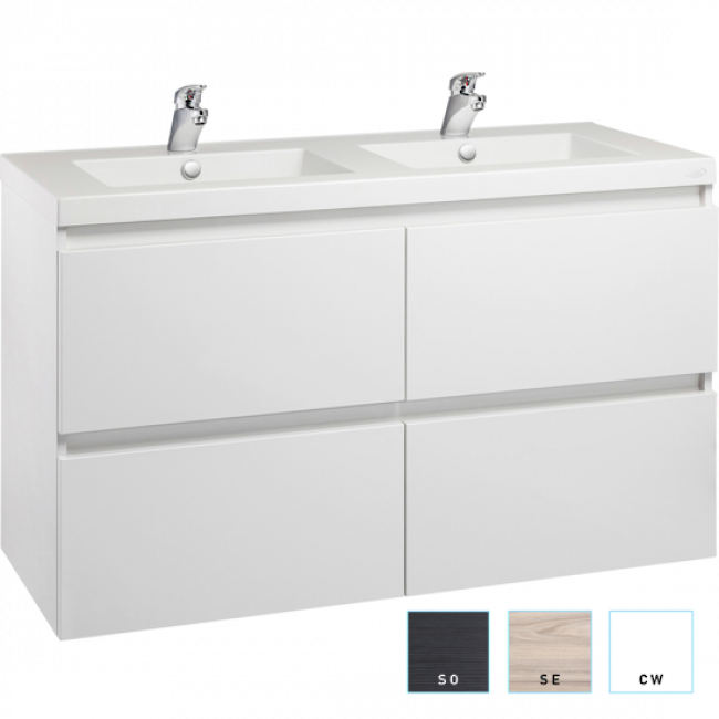 Englefield Valencia Wall Hung Vanity, Four Drawers, Double Bowl, 1200mm 