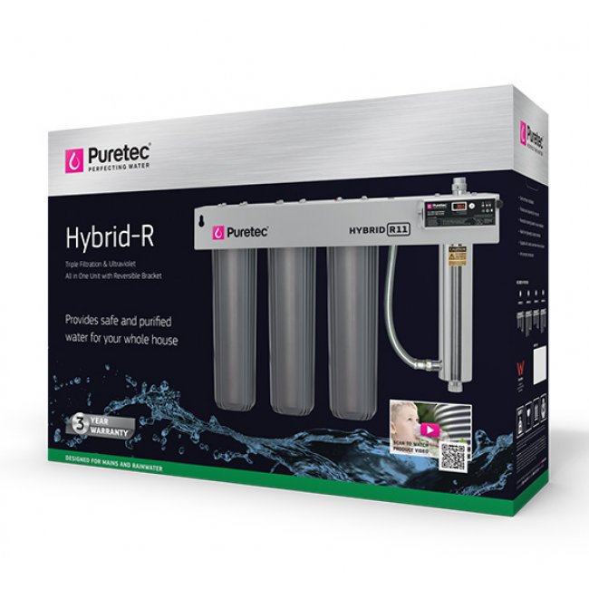 Puretec Hybrid R11 Triple Stage Filtration plus UV Protection, Reversible Mounting Bracket, 120 Lpm