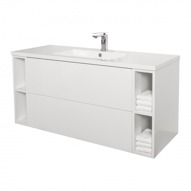Aquatica Katrina White Vanity Cabinet and Top 1200mm, 2 Drawers, 2 Side Shelves