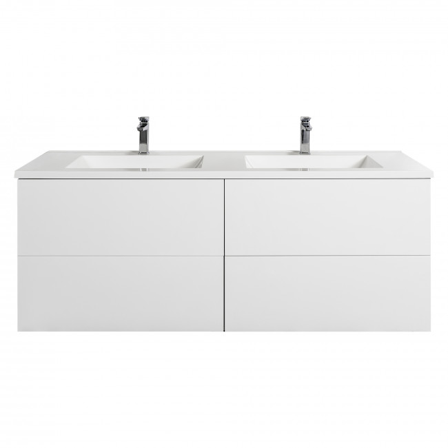 Aquatica Katrina White Vanity Cabinet and Double-Bowl Top 1500mm, 4 Drawers