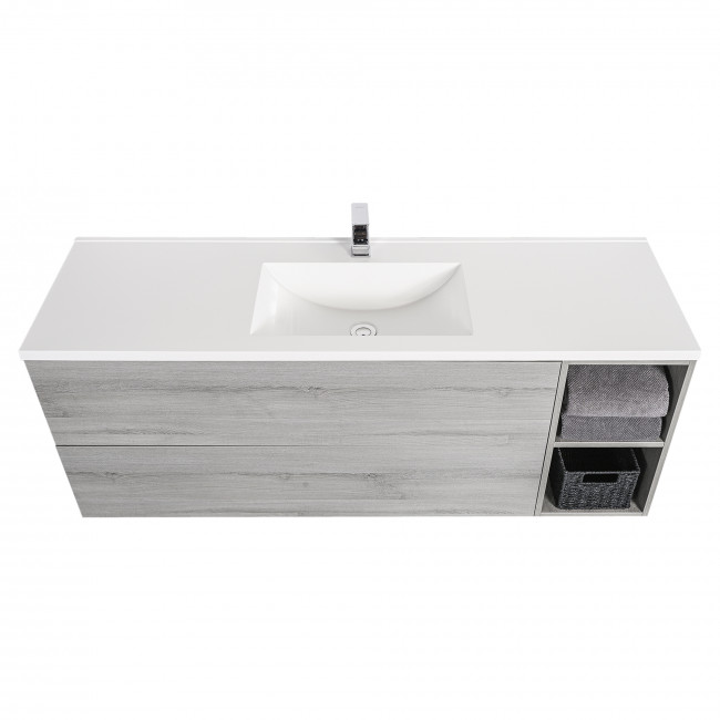Aquatica Katrina Grey Wash Vanity Cabinet and Top 1500mm, 2 Drawers, 1 Side Shelf
