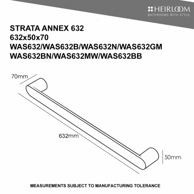 Heirloom Strata Annex Single Bar Towel Warmer 632mm - Matte White