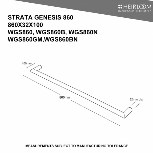 Heirloom Strata Genesis Single Bar Towel Warmer 860mm - Brushed Nickel