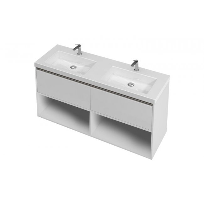 St Michel City 46 Vanity with console basin 1400 Double Bowl Wall - 2 Drawers, 2 Open Shelves