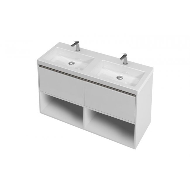 St Michel City 46 Vanity with console basin 1200 Double Bowl Wall - 2 Drawers, 2 Open Shelves