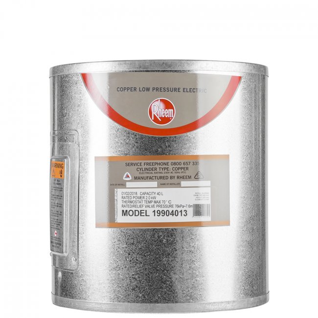 Rheem 40L Low Pressure Copper Underbench Electric Water Heater 