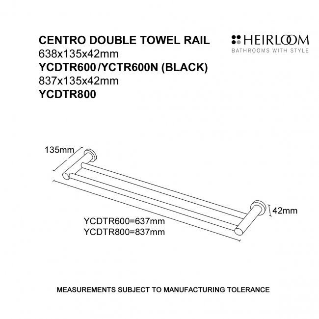 Heirloom Centro Double Towel Rail 600