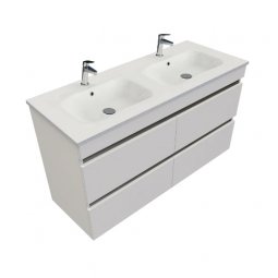 Newtech Brookfield 1200 Wall Hung Vanity, Double Basin, 4 Drawer