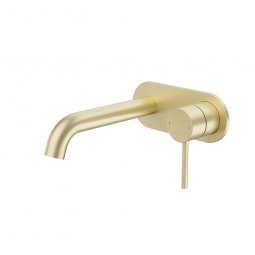 Caroma Liano II 175mm Wall Basin/Bath Mixer - Rounded Cover Plate - Brushed Brass