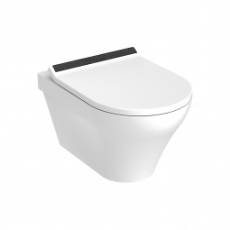 Aquatica Elegance Toilet & In-Wall Cistern, Black Graphite Trim on Seat, Black Flushplate