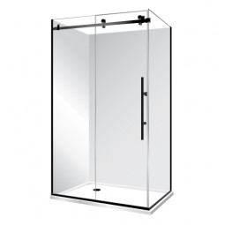 Symphony Showers Premier Frameless 2 Sided, Sliding Door Shower, Flat Wall - Black