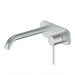 Greens Tapware Textura Wall Basin Mixer W/Plate Brushed Stainless