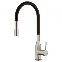 Voda Stainless Minimal Black Spout Pull Down Sink Mixer - Black/Brushed Stainless