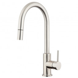 Voda Stainless Gooseneck Minimal Pull Out Sink Mixer with Cold Start - Brushed Stainless