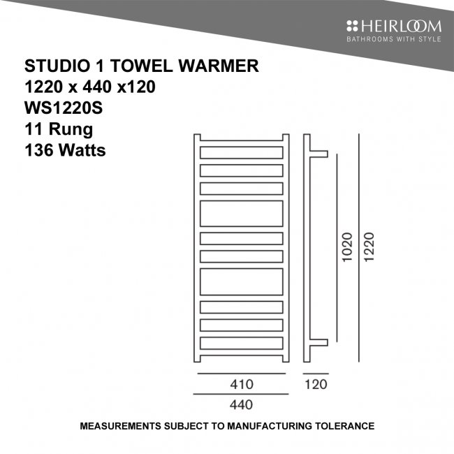 Heirloom Studio 1 1220 Slimline Towel Warmer