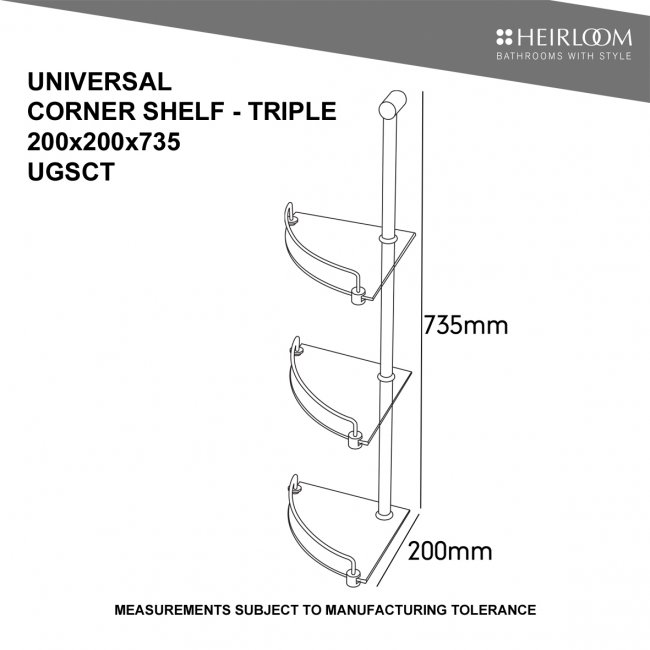 Heirloom Universal Corner Glass Shelf - Triple