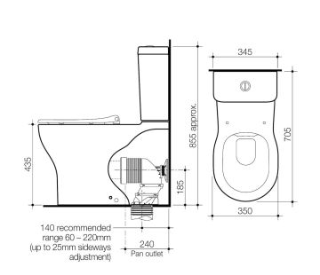 Opal Cleanflush Easy Height Wall Faced Close Coupled Toilet Suite with Single Flap Seat