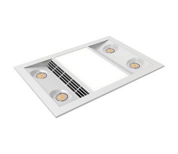 Designer Bathroom Heater with Fan and LED Light - Halogen 150mm